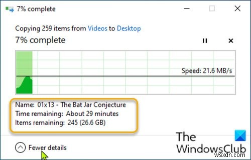Windows10の[ファイル転送]ダイアログボックスで常により少ないまたはより多くの詳細を表示する方法 