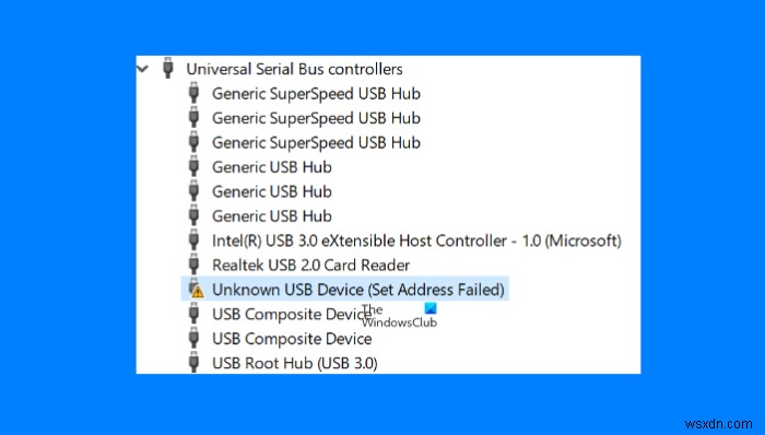 不明なUSBデバイスを修正し、Windows11/10でアドレスを設定できませんでしたというエラーメッセージを表示します 