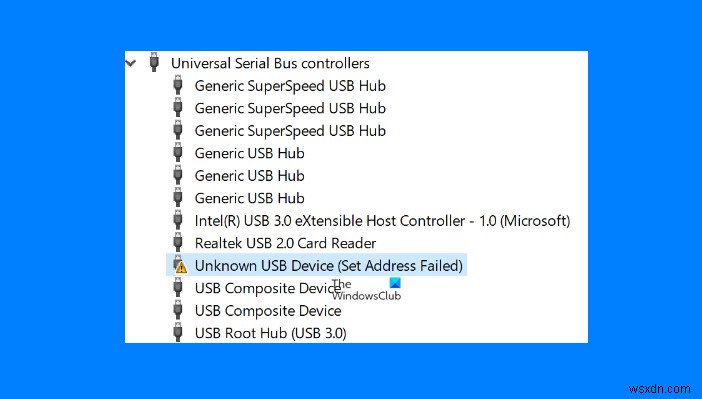 不明なUSBデバイスを修正し、Windows11/10でアドレスを設定できませんでしたというエラーメッセージを表示します 