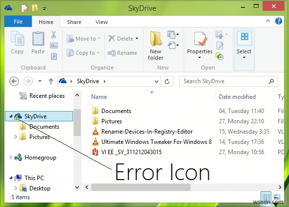 WindowsファイルエクスプローラーのOneDrive感嘆符エラーアイコン 