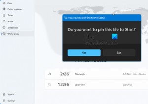 Windows11/10の目覚まし時計アプリを使用してスタートメニューに時計を追加する方法 
