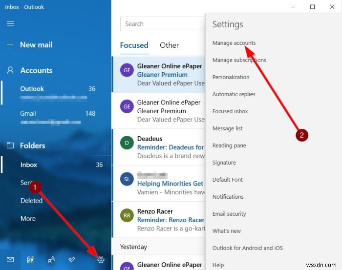 Windows10メールアプリでメールアカウントの順序を変更する方法 
