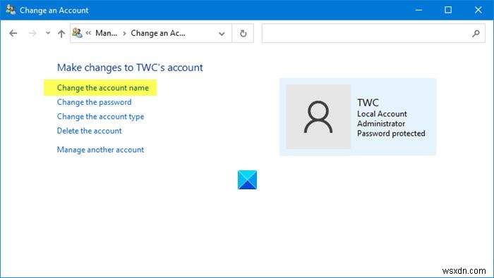 Windows11/10でユーザーアカウント名を変更する方法 