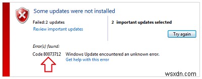 修正：WindowsUpdateエラー0x80070020または0x80073712 