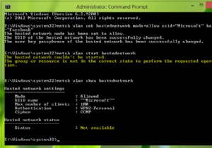 WindowsをHotSpotとして設定しているときに、ホストされたネットワークを開始できませんでした 