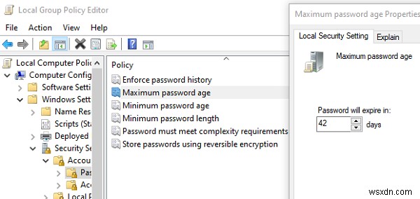 Microsoftアカウントとローカルアカウントのパスワードの有効期限を設定する 
