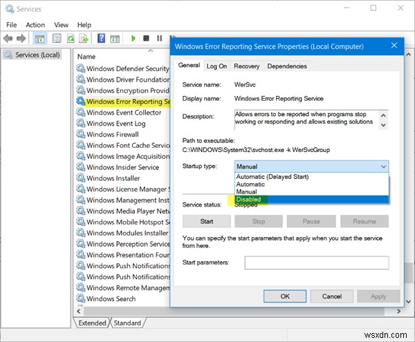 Windows11/10のMicrosoftWindowsエラー報告サービス 
