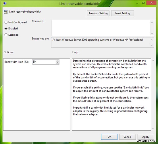 Windows11/10での予約可能な帯域幅設定の構成と制限 