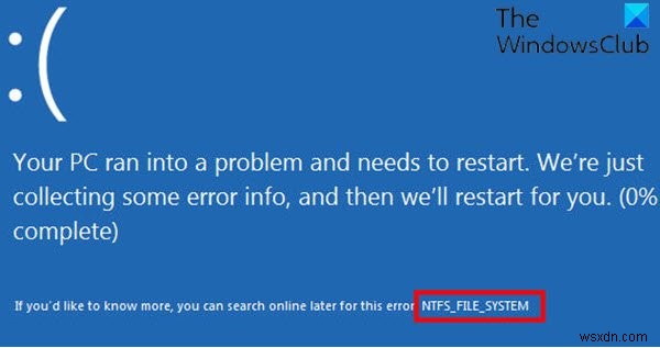 Windows11/10でのNTFSファイルシステムのブルースクリーンエラーを修正 