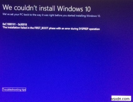 Windows 11/10はインストールまたは更新に失敗します：エラー0xC1900101 – 0x30018 
