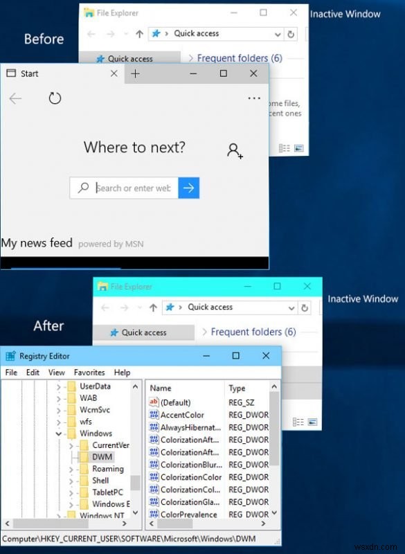 Windows11/10で非アクティブウィンドウの色付きのタイトルバーを有効にする 