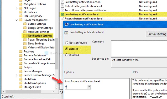 Windows11/10のレジストリまたはグループポリシーエディターを使用してバッテリー通知設定を管理する 