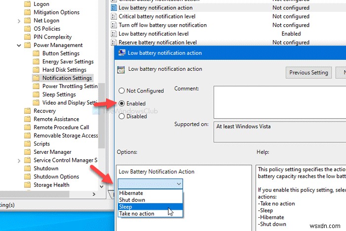 Windows11/10のレジストリまたはグループポリシーエディターを使用してバッテリー通知設定を管理する 