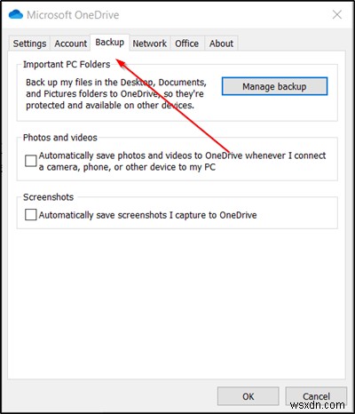 OneDriveバックアップタブがWindows11/10の設定にありません 
