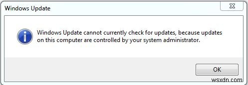 更新が制御されているため、WindowsUpdateは現在更新を確認できません 
