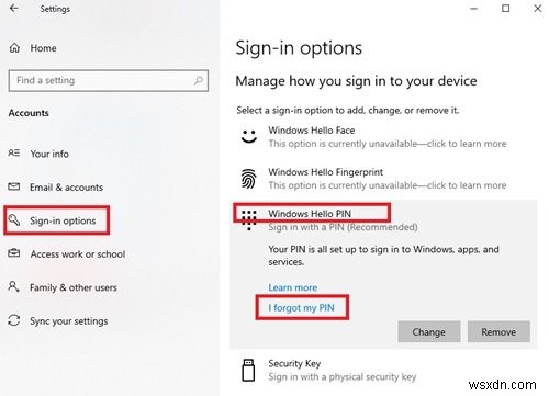 Windows10PINをリセットまたは変更する方法 