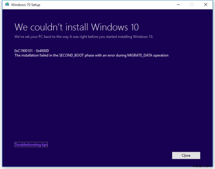 Windowsアップグレードエラー0xC1900101–0x4000Dを修正 