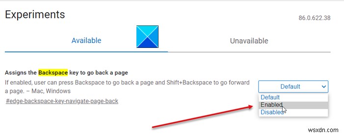 Backspaceキーを有効にして、MicrosoftEdgeの前のページに戻ります 