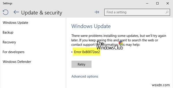 WindowsUpdateエラー0x80072EE2を修正します 
