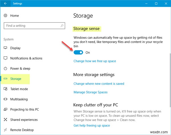 Windows10のStorageSenseを使用して、ダウンロードフォルダーとごみ箱内のファイルを自動的に削除します 
