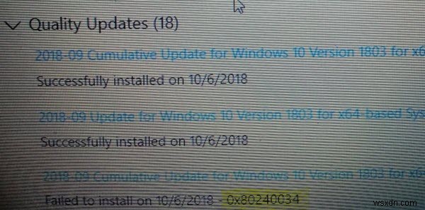 WindowsUpdateのインストールに失敗したエラー0x80240034を修正します 