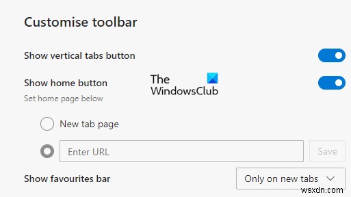 Edgeブラウザのツールバーの垂直タブボタンを追加または削除します 
