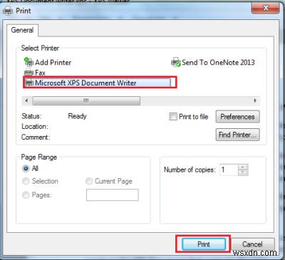 WindowsPCでMicrosoftXPSドキュメントライターに印刷する方法 