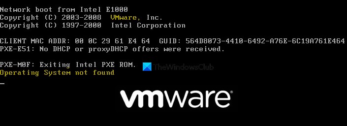 VMwareオペレーティングシステムが見つからない問題を修正ブートエラー 