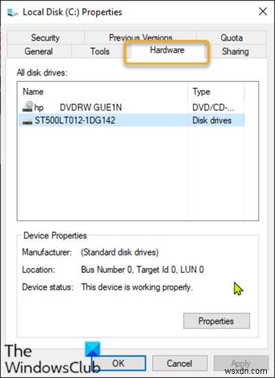 Windows10のドライブプロパティで[ハードウェア]タブを追加または削除する方法 