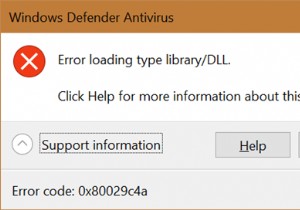 タイプライブラリ/DLL、0x80029c4aの読み込み中にWindowsDefenderエラーが発生しました 