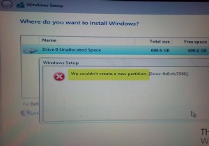 Windowsのセットアップ中に新しいパーティションエラーを作成できませんでした 