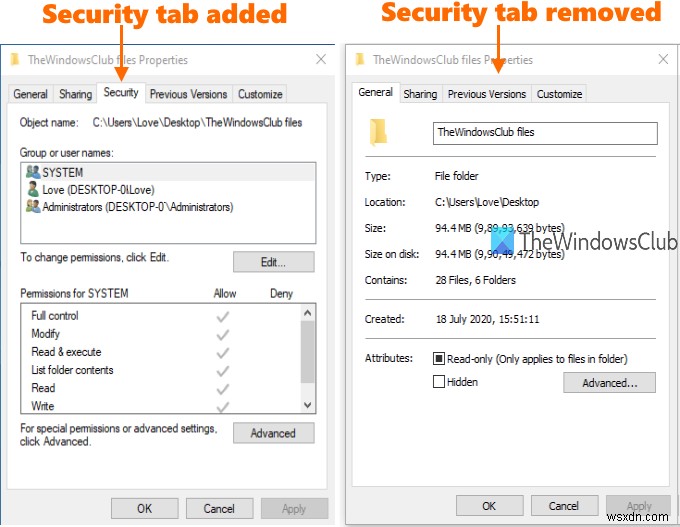 Windows 10のファイルエクスプローラーで[セキュリティ]タブを追加または削除するにはどうすればよいですか？ 