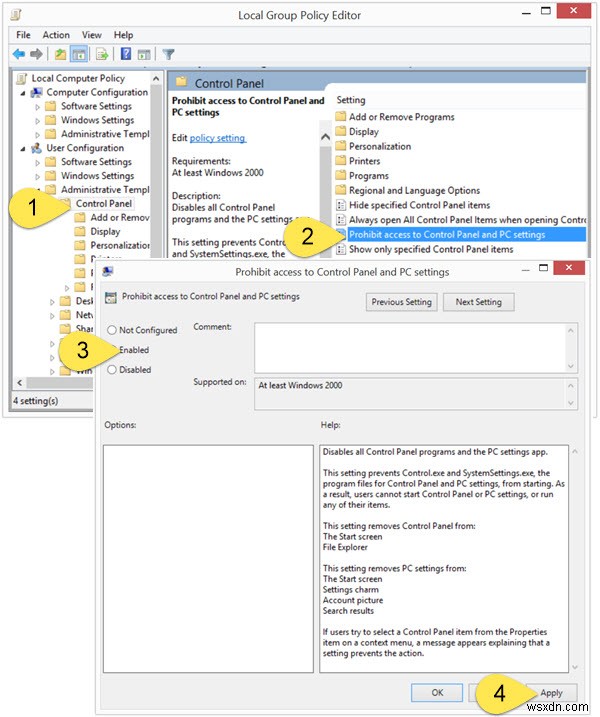Windows11/10のコントロールパネルと設定へのアクセスを制限する 