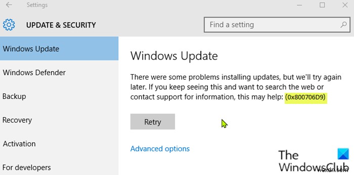 Windows10でのWindowsUpdateエラー0x800706d9を修正します 