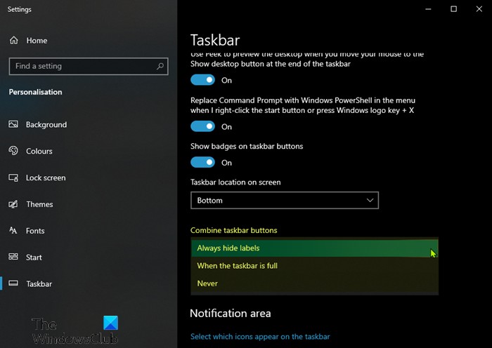 Windows10のタスクバーにプログラムアイコン名を表示する方法 