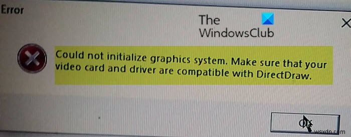 Windows10コンピューターでグラフィックシステムを初期化できませんでした 