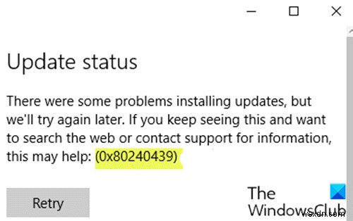 Windows10でのWindowsUpdateエラー0x80240439を修正します 