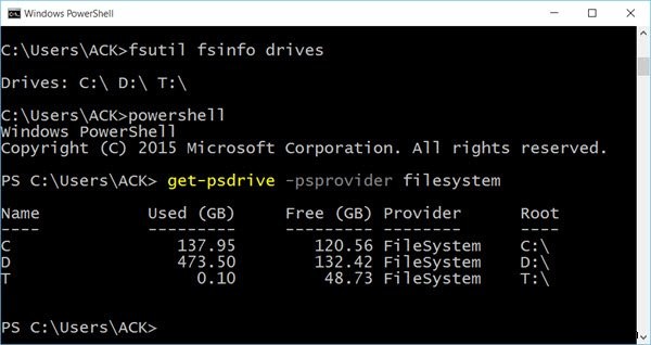Windows11/10でコマンドプロンプトとPowerShellを使用してハードドライブを一覧表示する 