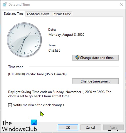 Windows 11/10は、夏時間（DST）の変更を更新しません 