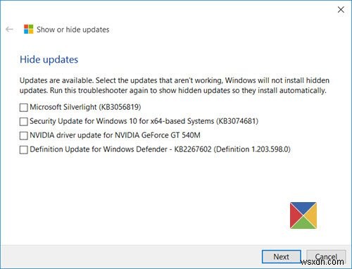 更新の表示または非表示ツールは、Windows11/10で不要なWindowsUpdateをブロックします 