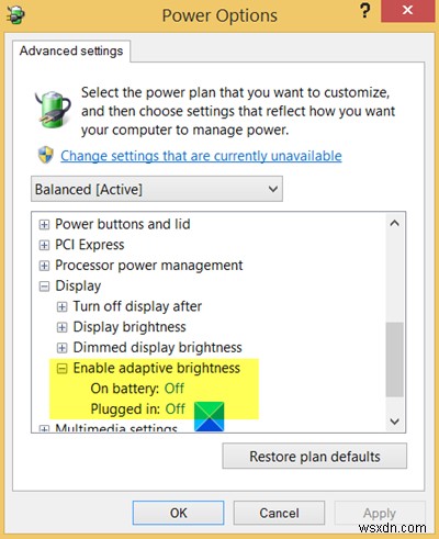 Windows10で自動またはアダプティブブライトネスを有効またはオンにして使用する方法 