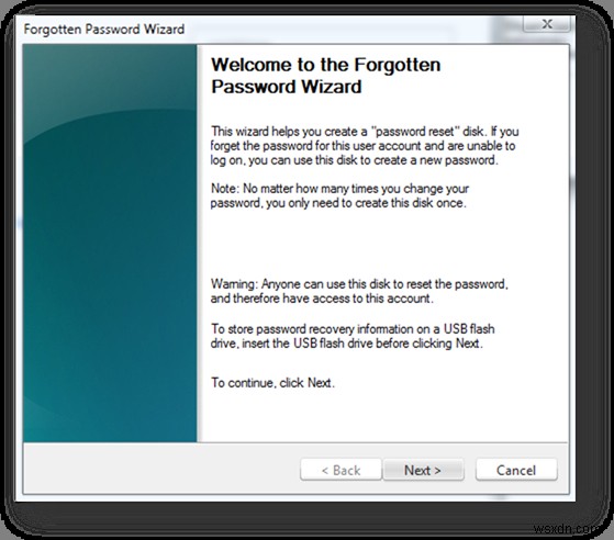 Windows10でUSBフラッシュドライブを使用してパスワードリセットディスクを作成する 