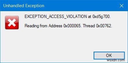 Windows11/10での未処理の例外アクセス違反エラー 