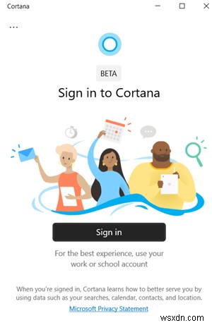 Windows10でCortanaアプリにサインインできません 