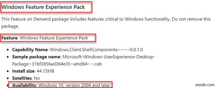 Windows11/10のWindowsFeatureExperience Packとは何ですか？ 