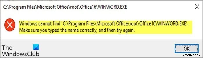 Windows 10でアプリを開くときにWindowsがC：\ProgramFilesエラーを見つけることができません 