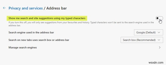 MicrosoftEdgeでアドレスバー検索候補を無効にする方法 