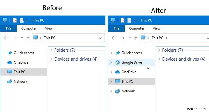 Windows10のファイルエクスプローラーナビゲーションペインにGoogleドライブを追加する方法 