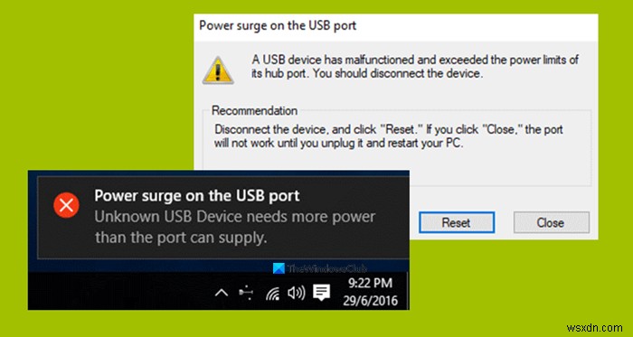 Windows11/10のUSBポートエラーでの電力サージを修正 