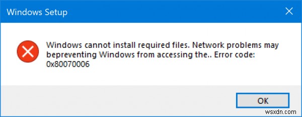 Windowsセットアップエラーコード0x80070006を修正 